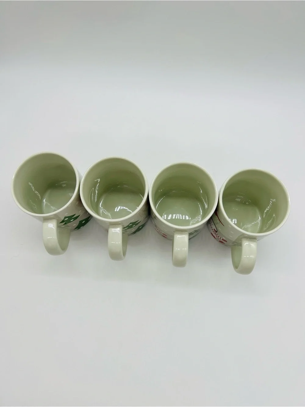 Crate&Barrel Sage Green Snowman Mug Set of 4 with Red Accents
